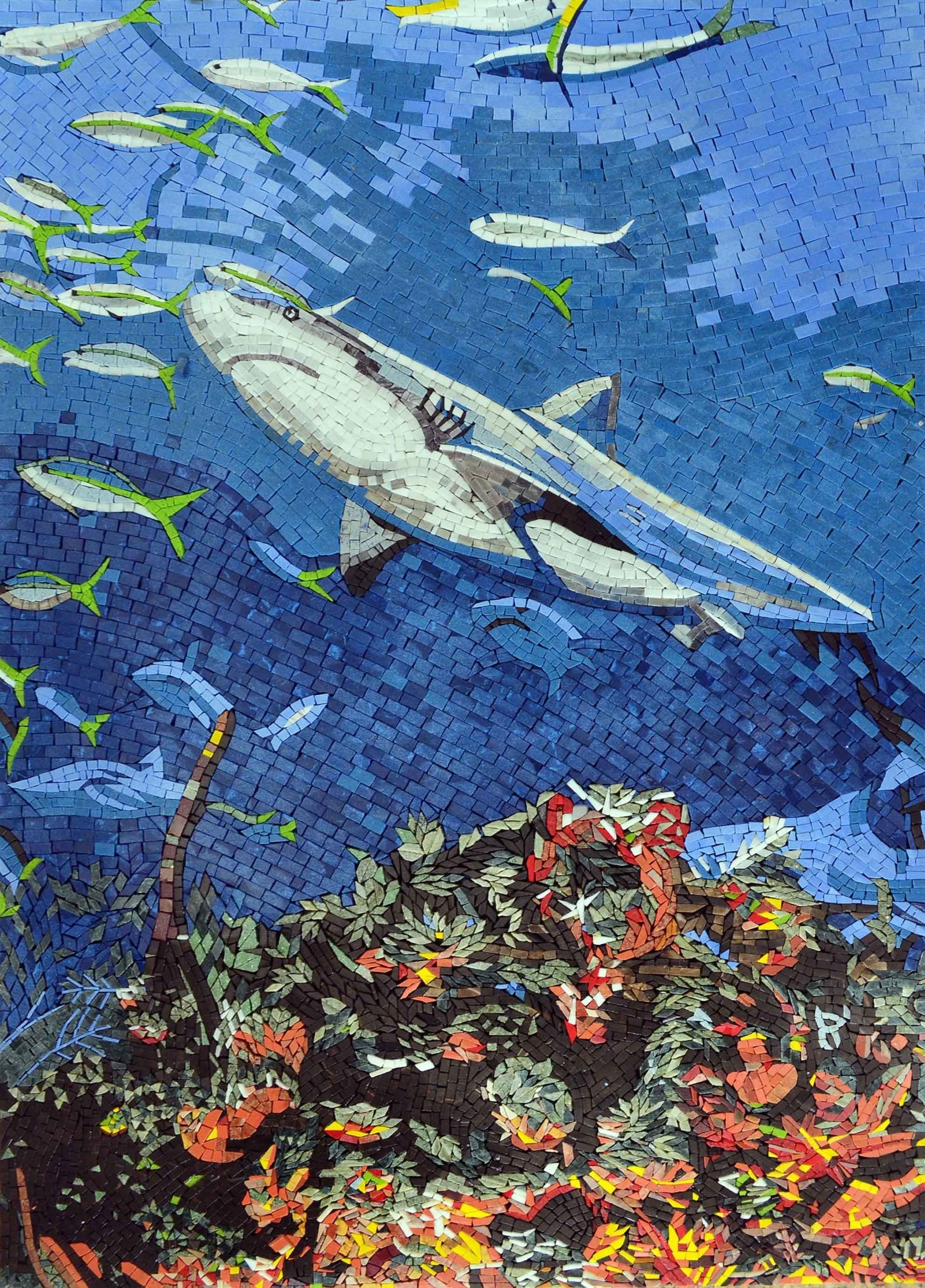 Shark in the Ocean Nautical Marble Mosaic