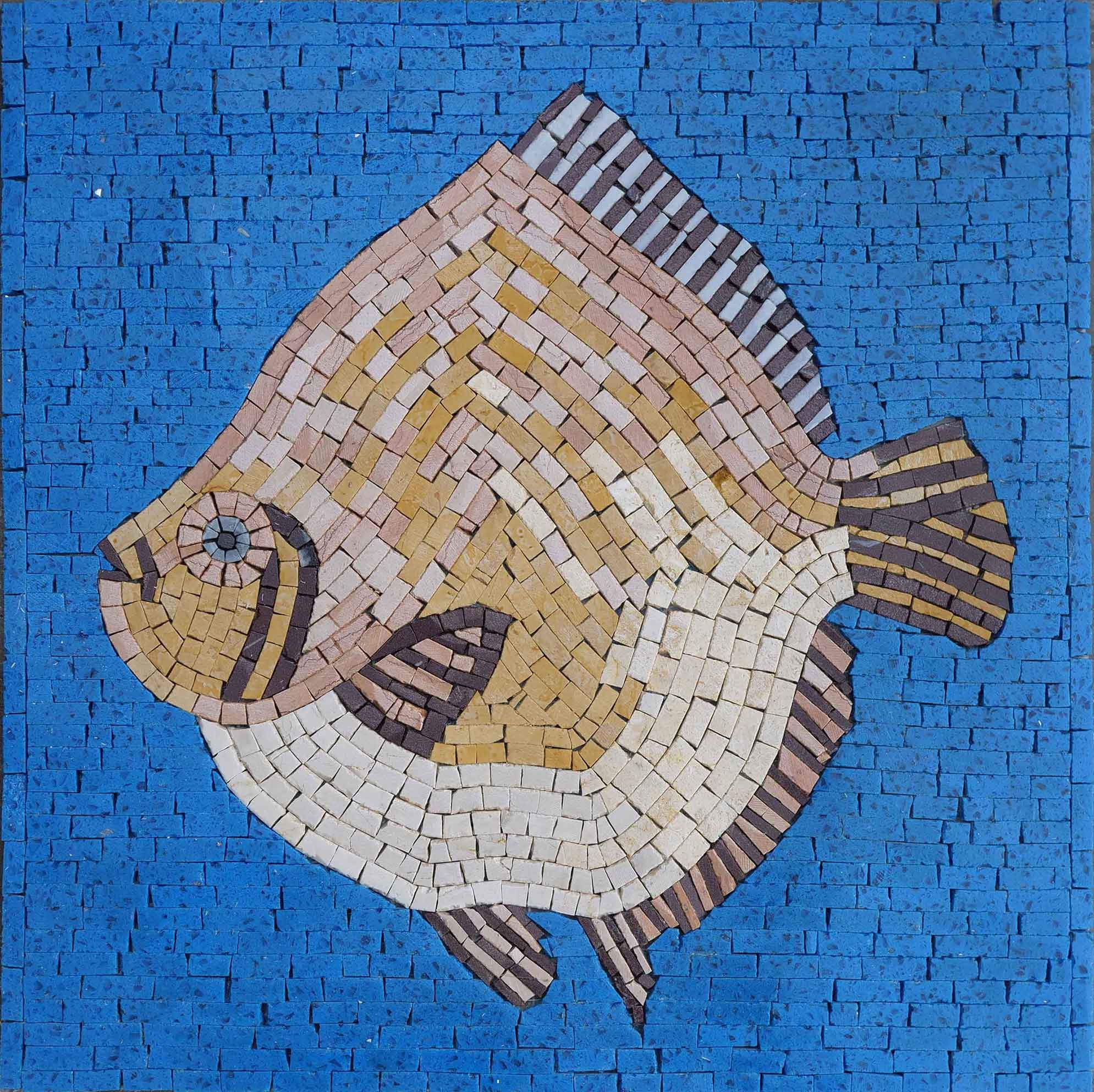 Dab Fish On Blue - Mosaic Wall Art