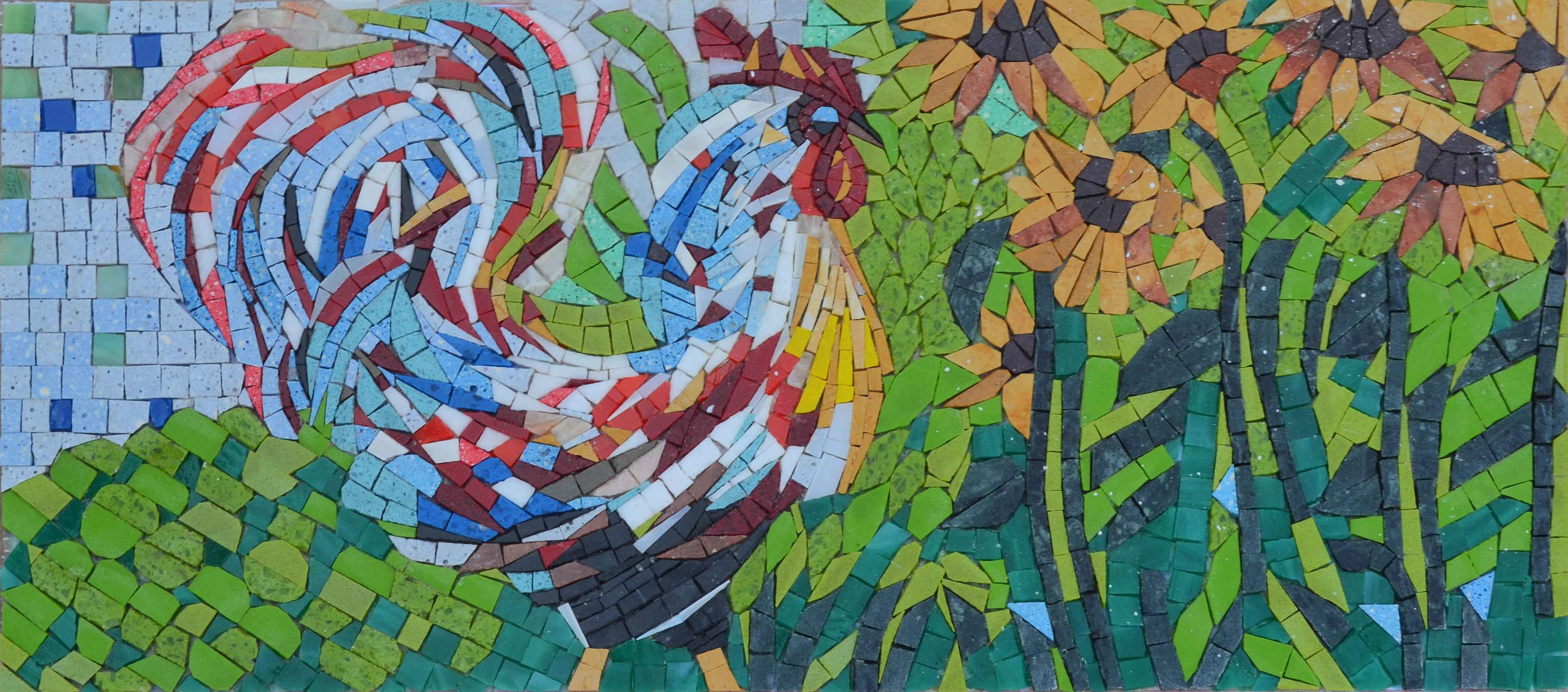 Mosaic Wall Art - Rooster and Sunflowers