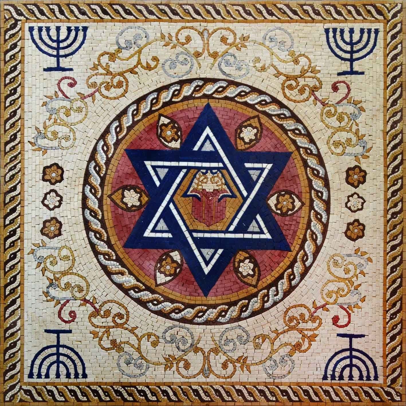 Jewish Symbols Marble Mosaic Religious Mozaico