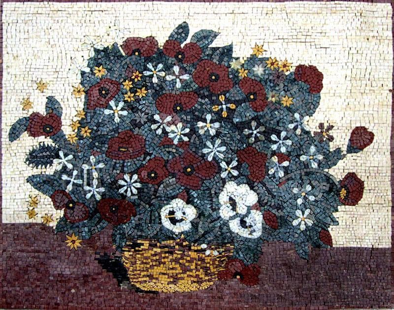 White and Red Coquelicot Mosaic Art