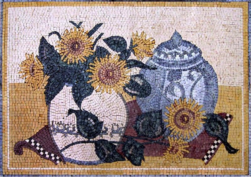 Kitchen Backsplash- Sunflowers Scene Mosaic