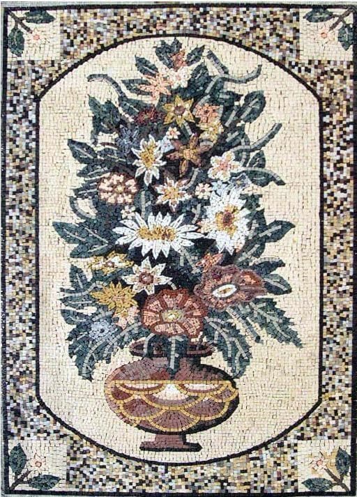 Roman Mosaic Flower Art Scene