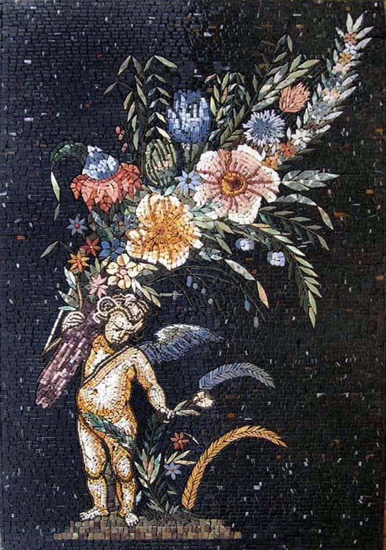 The Cherub Mosaic Floral Stone Art