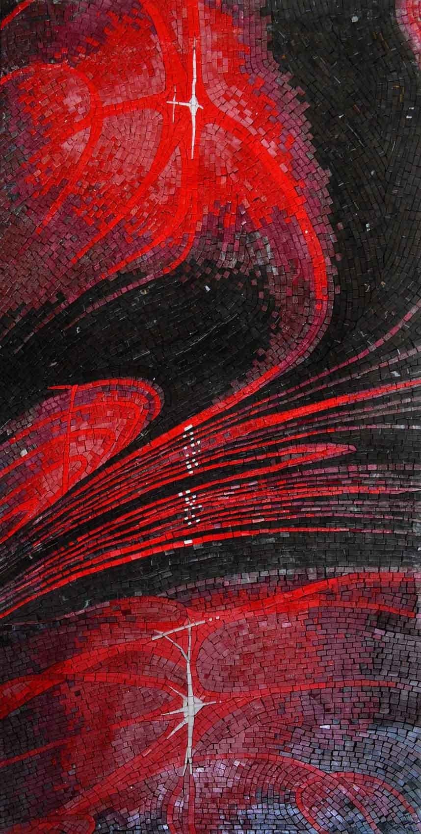 Abstract Handmade Mosaic Mural - Red Black Swirls