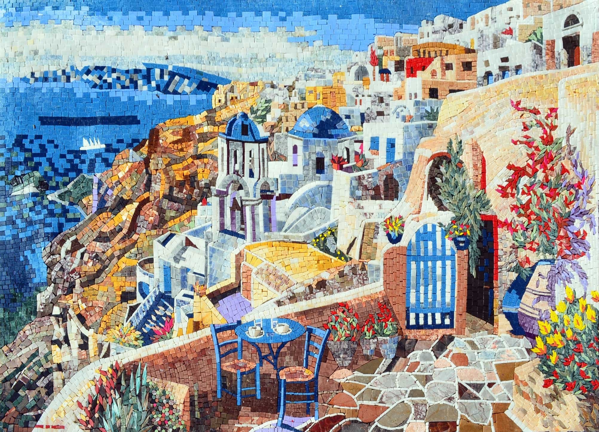 Santorini Island Handmade Mosaic Marble Wall Art