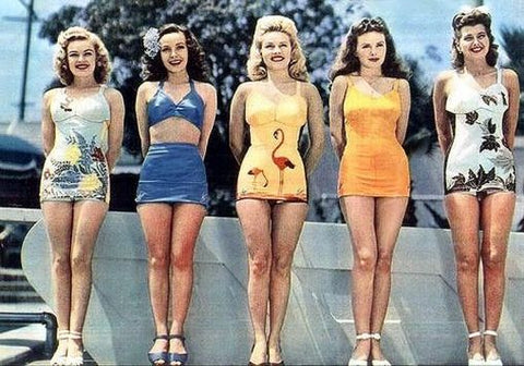 Splendette vintage inspired 1940s hand painted summer swim wear bikini fashion style