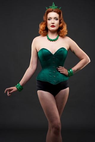 What Katie Did and Splendette vintage inspired green corset and fakelite jewellery 