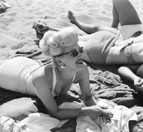 Splendette vintage inspired 1950s style fashion beach swimwear pinup hair blonde bombshell