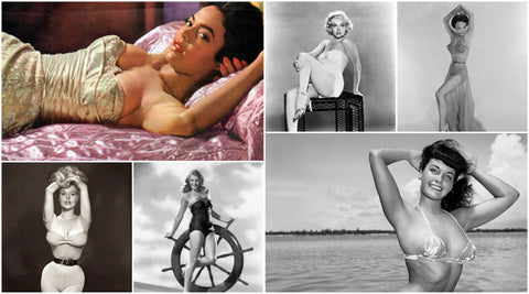 1950s pinup collage Dorothy Dandridge, Marilyn Monroe, Eartha Kitt, Betty Brosmer, Rita Hayworth, Bettie Page