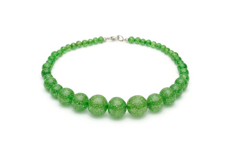 Splendette vintage inspired 1950s style glitter bead necklace in bright Leaf green