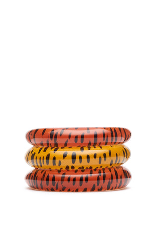 Splendette stack of vintage inspired 1950s style leopard print bangles yellow and orange