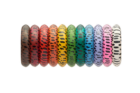 Rainbow stack of vintage inspired 1950s style leopard print fakelite bangles