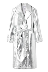 Silver Vegan Leather Trench Coat