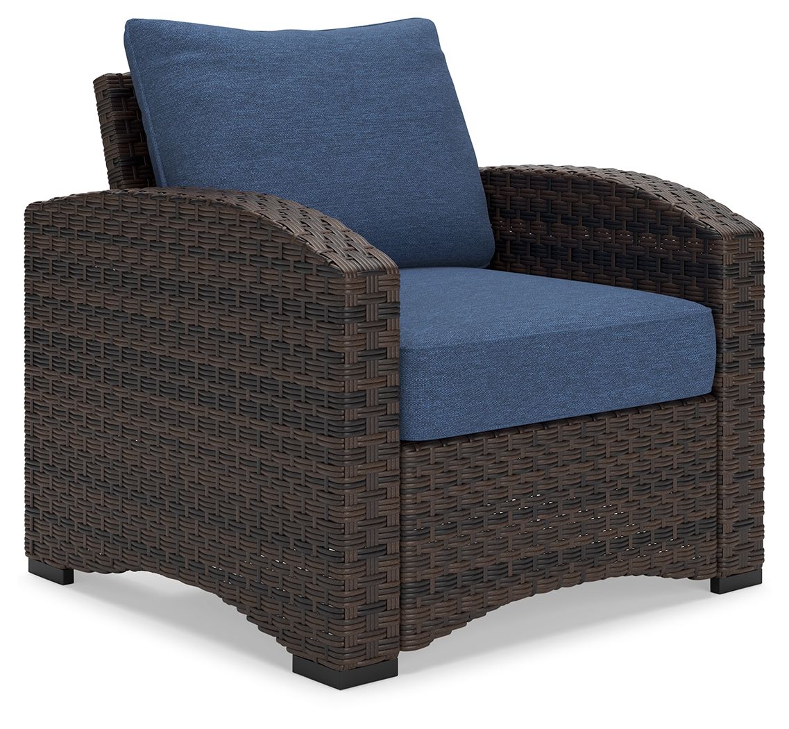 Lounge Chair with Cushion in Windglow Blue / Brown
