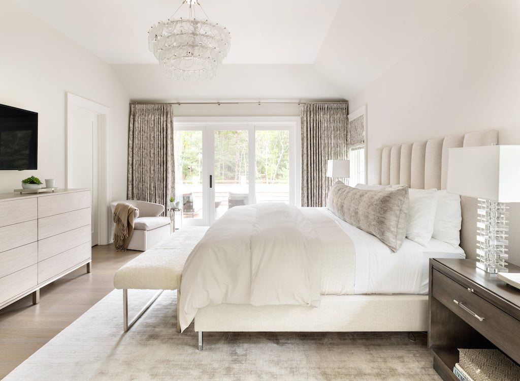 Amy Kalikow design white room with AREA bedding