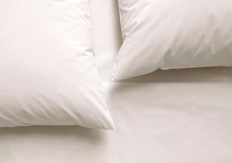 TAYLOR beige cotton percale AREA sheets on pillow cases close up