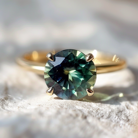 Teal Sapphire Solitaire Engagement Ring