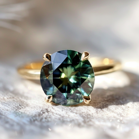 Teal Sapphire Solitaire Engagement Ring
