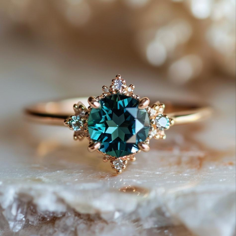 Teal Sapphire Fairycore Engagement Ring