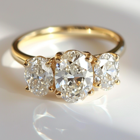 three stone oval lab diamond engagement ring