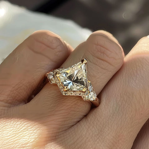 Alternative non-traditional Engagement Ring with octagon triangle kite shape diamond
