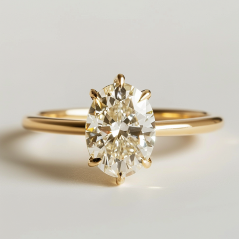 oval lab diamond engagement ring with 6 claw prongs