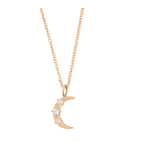moon shaped dainty charm with ethical diamonds and gold
