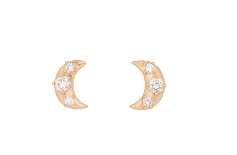 moon shaped ethical diamond and gold stud earrings