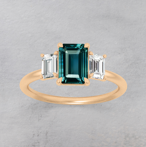 emerald cut teal sapphire ring