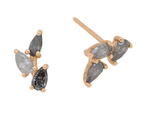 pear cut grey rustic diamond earrings