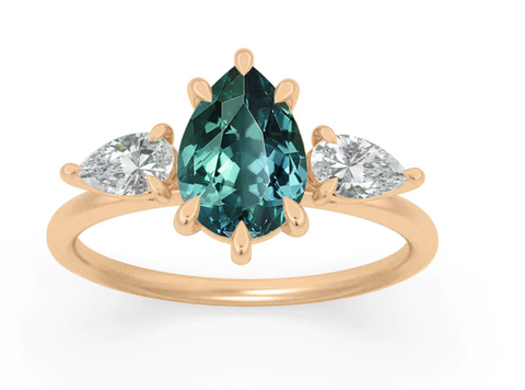 peacock teal sapphire and diamond ring
