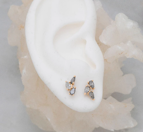 pear cut salt and pepper diamond earrings