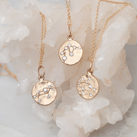 zodiac necklace charm 14k gold diamonds horoscope jewelry gift for her valley rose