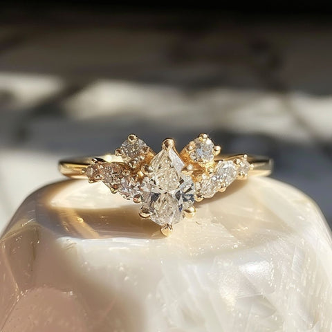 fairycore fantasy engagement ring celestial cluster pear cut ring