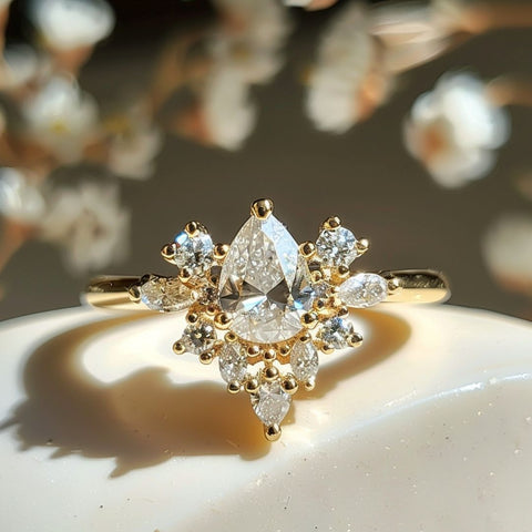 Light Fairy celestial cluster pear diamond engagement ring
