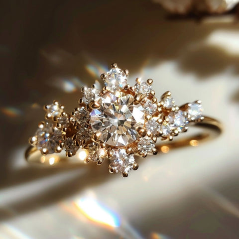 Light Fairycore fantasy celestial cluster diamond engagement ring
