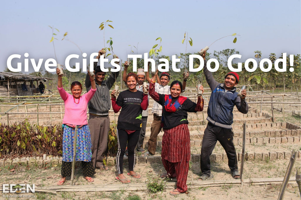 Give gifts that do good image, featuring tree planting workers in Nepal