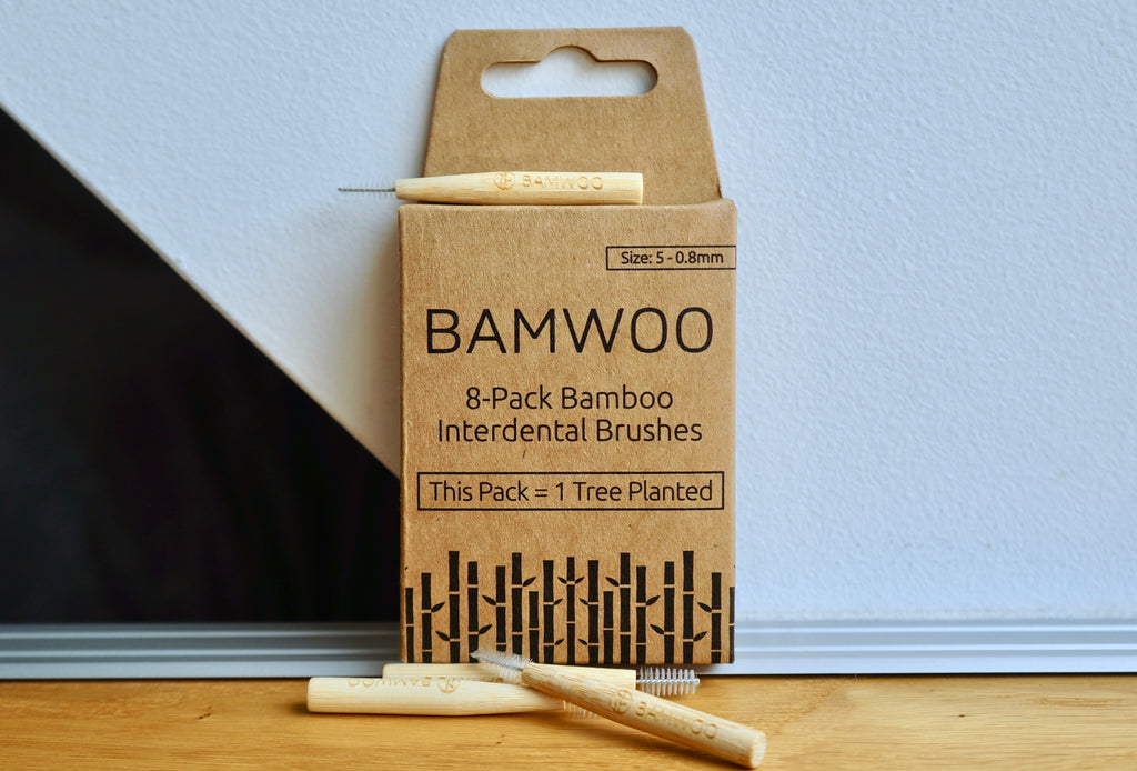 A pack of BAMWOO's bamboo interdental brushes