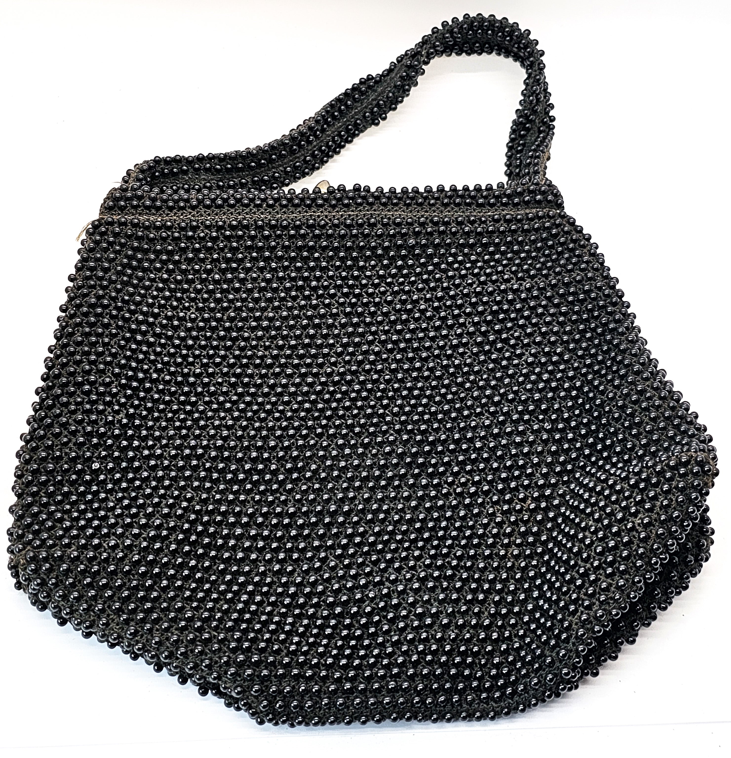 Corde Bead black beaded French Fabric Antique Art Deco purse