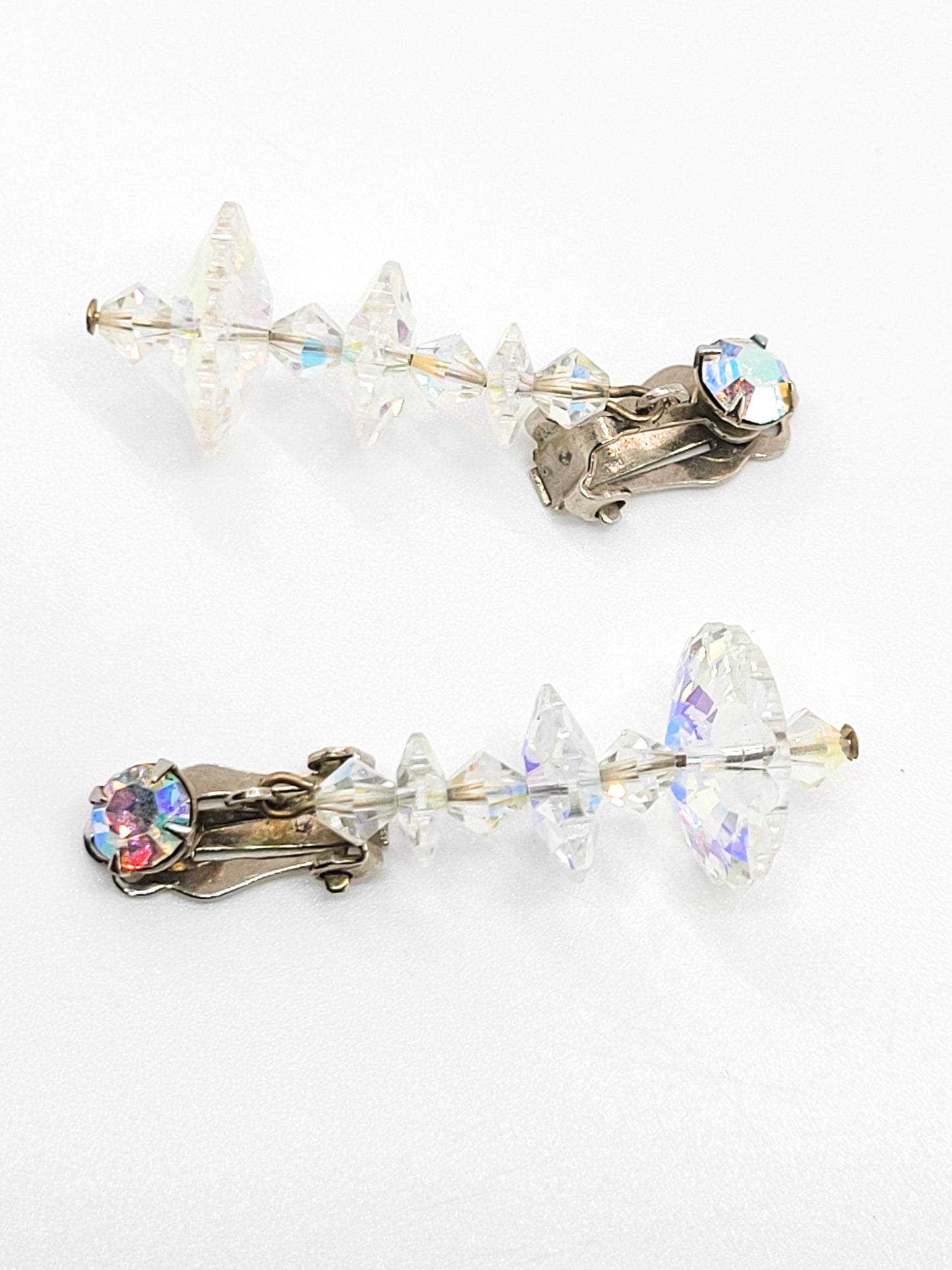 Atomic Saucer Aurora Borealis Rhinestone Austrian crystal drop clip on earrings
