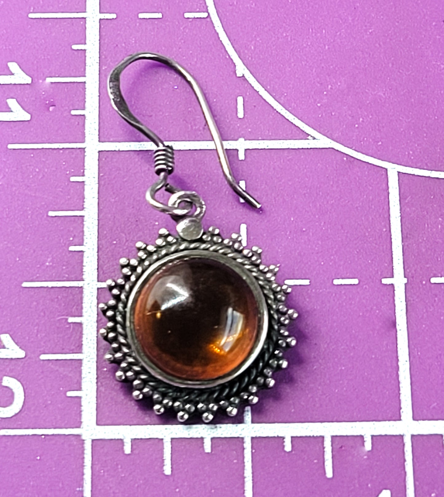 Boma vintage sterling silver Round Baltic amber tribal drop earrings