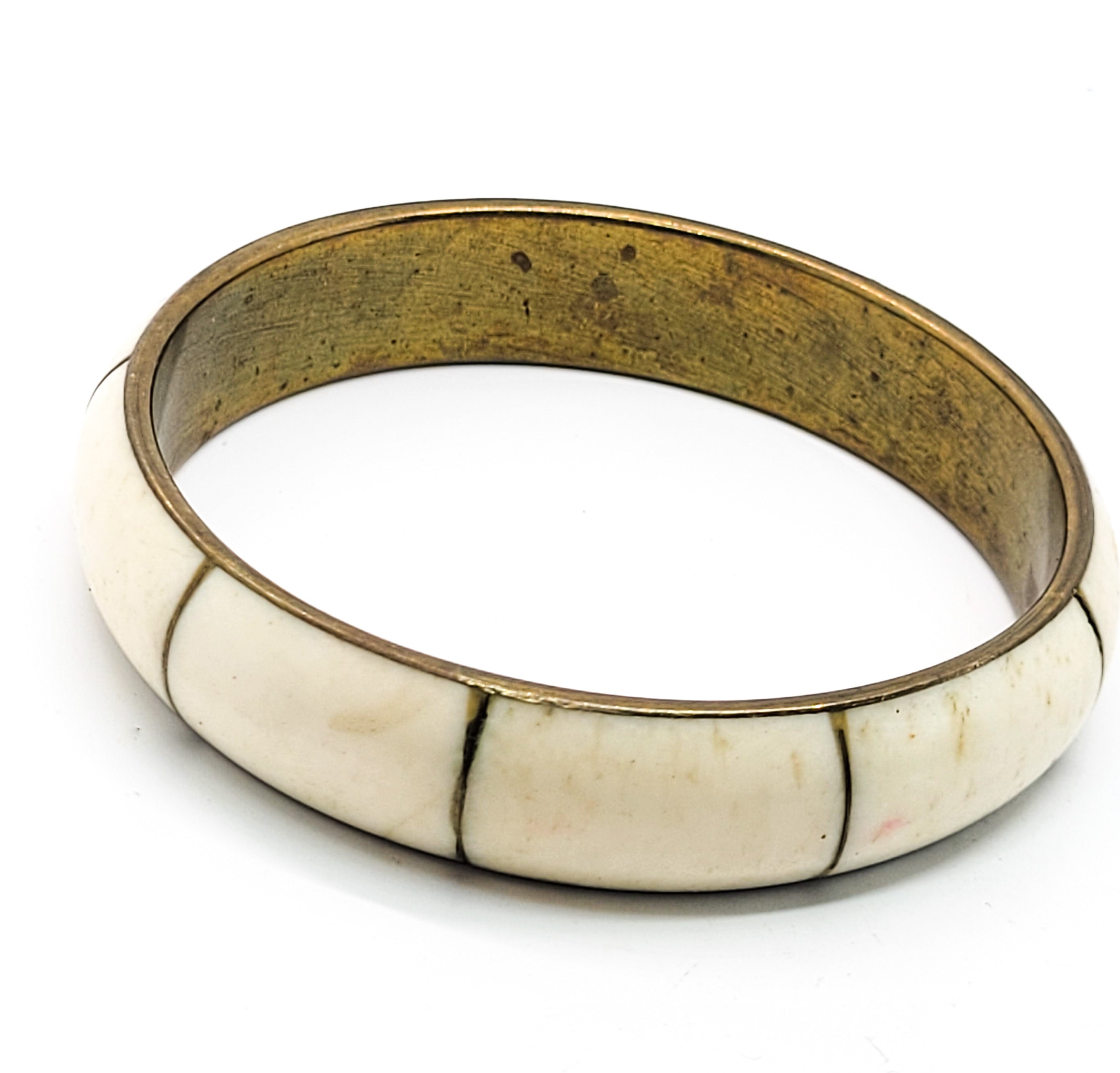 Camel Bone and brass vintage panel bangle bracelet made in India