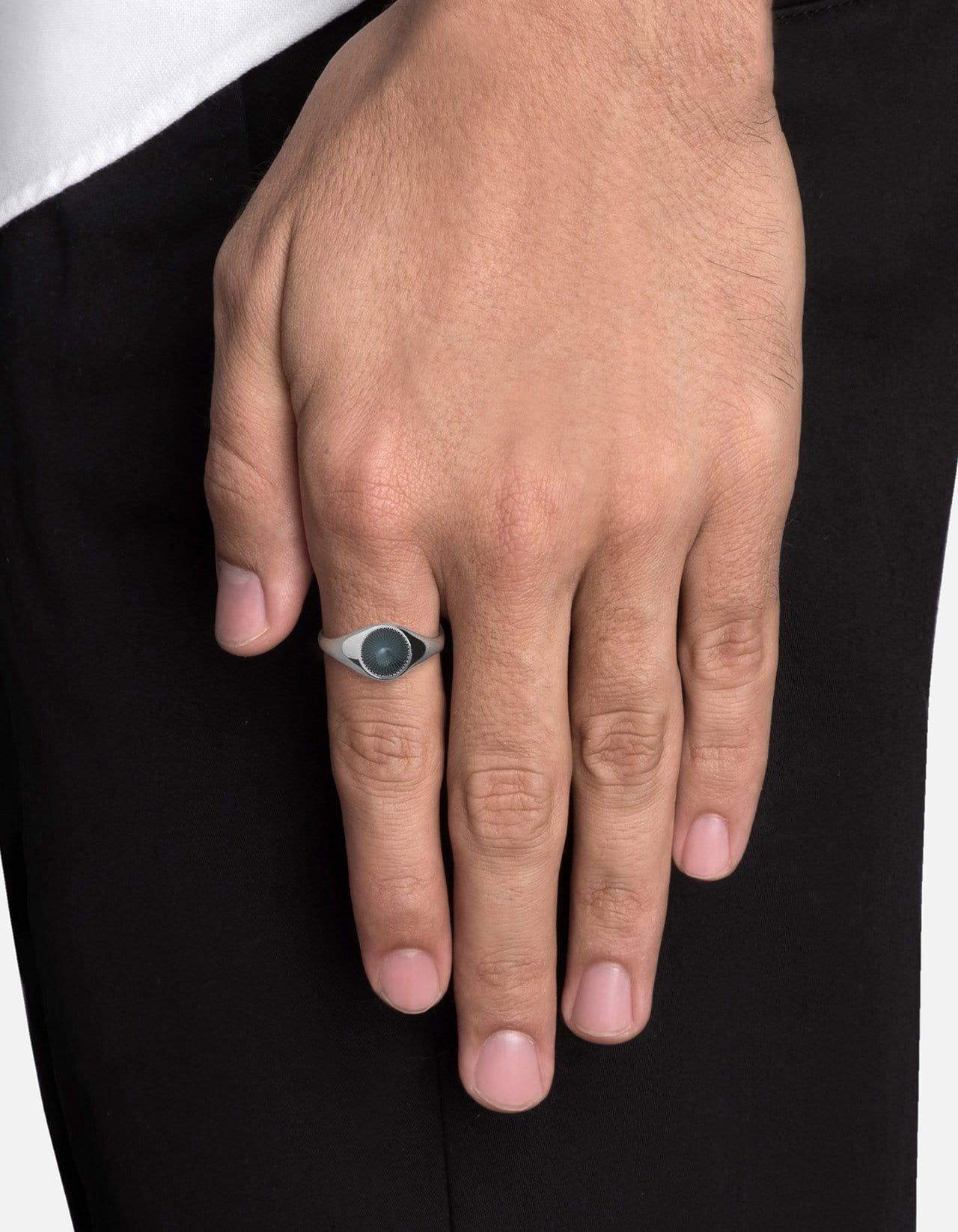 Solar Signet Ring, Sterling Silver/Chalcedony Blue