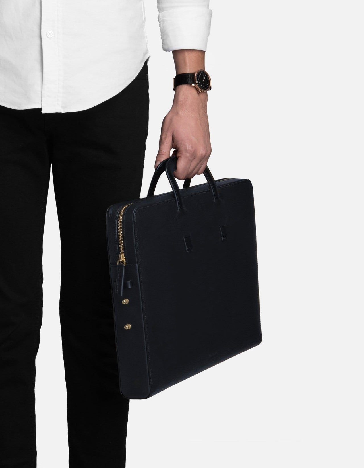 Slim Briefcase, Textured Navy Blue | Men's Leather Bags | Miansai