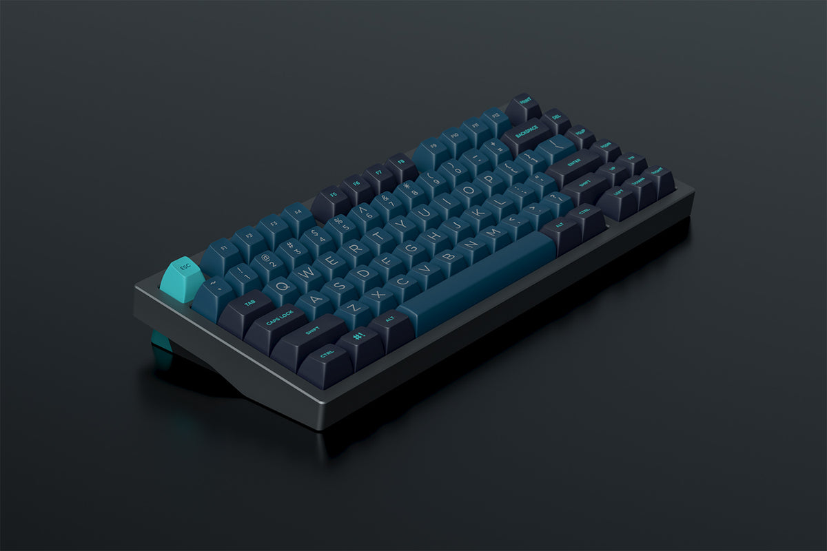 black and teal keycaps