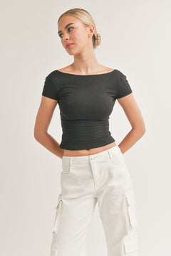 Short Sleeve With Low Open Back Top