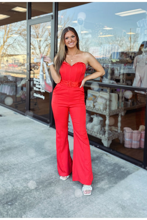 Lucette Red Ruffled One Shoulder Jumpsuit