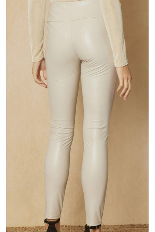 High Waisted Leather Leggings - Cream – BOA