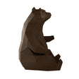 Side view of a dark brown Geometrical-shaped Papercraft bear that is folded and cut paper pieces glued together with a white background.
